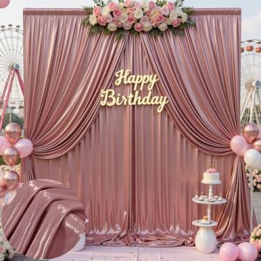 Imagem de Cortina de fundo de lantejoulas de ouro rosa sem vincos de 6 x 3 m para festas, cortinas grossas com glitter, 4 painéis, 1,5 x 3 m, pano de fundo de foto brilhante para casamento, aniversário