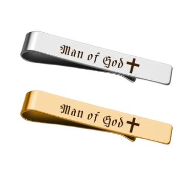 Imagem de Conjunto de 2 clipes de gravata Man Of God – Padrinho afilhado presentes cristãos para homens, meninos, filho, marido, presente de Natal para vovô e pai, Multicor, P