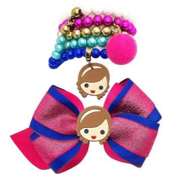 Imagem de Kit Pulseira Laço Infantil Luxo Princesas Presente Crianças (Azul)