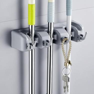 Imagem de Suporte de parede para esfregão e vassoura, organizador utilitário para vassouras, esfregões e ferramentas de limpeza, rack de armazenamento que economiza espaço para cozinha, banheiro e lavanderia, 3