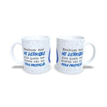 Imagem de Caneca Decorativa com Olho Grego, Cerâmica Branca, 325ml, Design Protetor com Padrão de Olhos e Mensagem de Paz (17361)