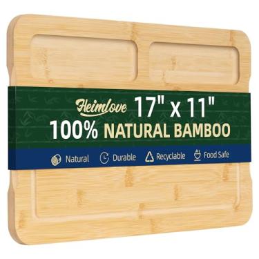 Imagem de Tábua de corte extragrande, tábuas de corte de madeira de 43 cm para tábuas de charcutaria de cozinha com ranhura de suco e alças, tábua de cortar para carne, legumes e queijo