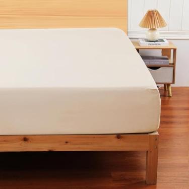 Imagem de Lençol com elástico Shunjie.Home 100% algodão queen size bege acetinad