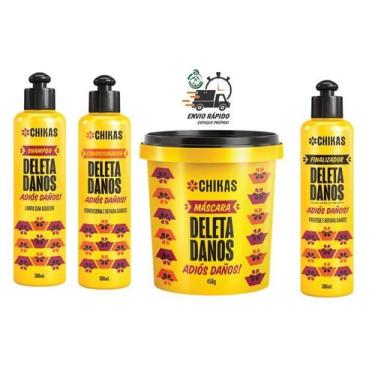 Imagem de Kit Shampoo Cond Máscara Finalizador Deleta Danos Chikas - Bio Extratu