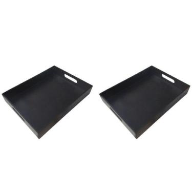 Imagem de Bandeja Café Madeira MDF Grande Preta Kit 2 unid 40x30cm - Dema Madeir