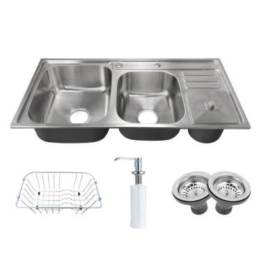 Imagem de Cuba dupla de cozinha produzida em aço inox 304 com kit - cac0008-c - 