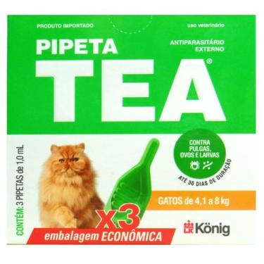 Imagem de Pipeta Tea 1,0 ml Antiparasitário Contra Pulgas para Gatos de 4,1 até 
