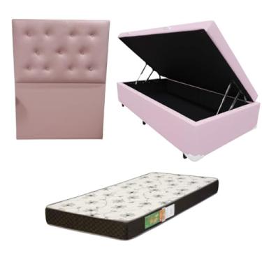 Imagem de Cama Box Baú Solteiro Blindada com Colchão Solteiro Espuma D20 12cm | Kit Completo com Cabeceira Botonê Opcional | Diversas Cores (3, CORINO ROSA, COM CABECEIRA)