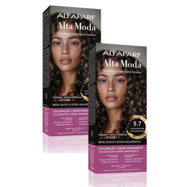 Imagem de Kit 2 Tintura Creme Altamoda Alfaparf Castanho Luminoso Médio 5.7 Kit 