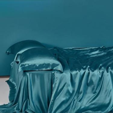 Imagem de SXYMTSW Conjunto de capa de edredom de seda pura amoreira 4 peças, conjunto de cama respirável super macio adulto, para cabelo e pele (2 fronhas, 1 capa de edredom, 1 lençol de cima, sem edredom