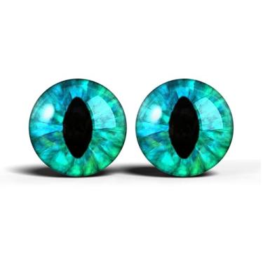 Imagem de Olhos realistas de artesanato de vidro de 2,5 cm, design de íris vertical de gato animal, conjunto de 2 peças, globos oculares de cabochão abobadados, arte, taxidermia e suprimentos para fabricação de