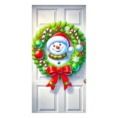 Imagem de BlissYard Capa para porta de Natal, 89 x 188 cm, banners de porta de varanda, decoração de inverno, guirlanda de boneco de neve com bengalas doces para decoração interna e externa, decoração de Natal