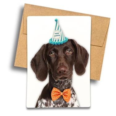 Imagem de Fava Bean Productions Cartão de aniversário alemão de pelo curto (chapéu de feliz aniversário e cartão de gravata borboleta) Cão GSP (1 cartão premium com mensagem dentro) - 541