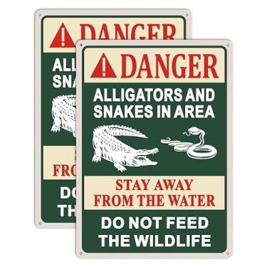 Imagem de Pacote com 2 - Jacarés e cobras na área - Fique longe da água, placa de vida selvagem, 25 x 35 cm, cuidado com jacarés e cobras, placa de alumínio resistente e livre de ferrugem, sinais de aviso de