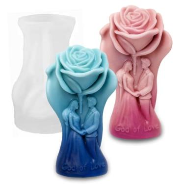 Imagem de Japleed Moldes de vela Lover Rose para casal, de mãos dadas, flores, Dia dos Namorados, moldes de silicone para vela, sabonete, cera, resina epóxi, fondant, chocolate, bolo, sobremesa, decoração de