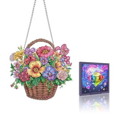 Imagem de VAIIEYO Cesta de enfeite para pendurar arte de diamante, pintura de diamante, kit de pendurar janela com corrente, pingente de cristal de 19 x 19 cm, artesanato para presente, decoração de parede e