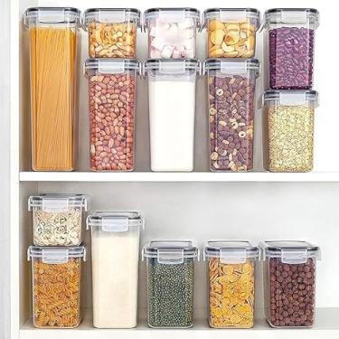 Imagem de Kit 15 Potes Herméticos para Mantimentos – Organização de Cozinha, Vedação a Vácuo, Potes Plásticos Empilháveis Livres de BPA, Ideais para Armazenar Alimentos