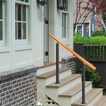 Imagem de Corrimão De Escada Externo Ajustável - Corrimão De Segurança De Madeira Antiderrapante Para 1 A 3 Etapas Kit De Instalação Completo Para Concreto, Madeira Ou Tijolo, Svart, H:90cm-L:60cm