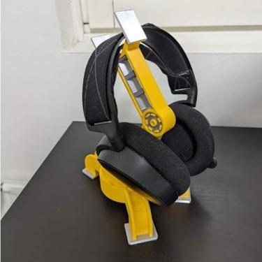 Imagem de Suporte Gamer Robótico Bicolor para Headset – Display Industrial para Mesa e Setup Moderno