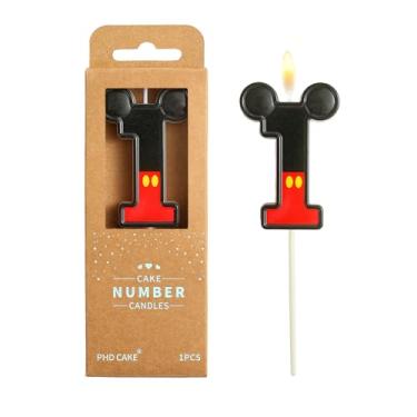Imagem de PHD CAKE Velas de aniversário com desenho animado vermelho e preto, 1 número de velas de aniversário, velas com números de desenho animado, velas com número de bolo, celebração de festa, vela estilo