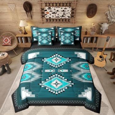 Imagem de Erosebridal Conjunto de edredom com 7 peças, decoração de faroeste, para meninos, boêmio, asteca, exótico, sudoeste, geométrico, rústico, fazenda, verde