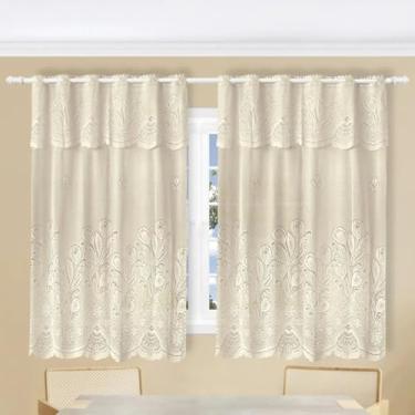 Imagem de Cortina De Renda Para Cozinha, Bege, 1,3 x 2 Metros com Bandô de 30cm, Decorativa