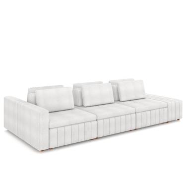 Imagem de Sofá Ilha E Puff Sala Living 395cm Siesta M22 Boucle Branco - Mpozenato
