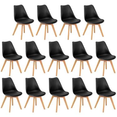 Imagem de Conjunto 14 Cadeiras De Jantar Eames Wood Leda Design Estofada - Preto