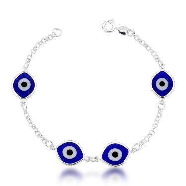 Imagem de Pulseira 4 Olho Grego Azul Escuro Grande Prata 925 - 18cm