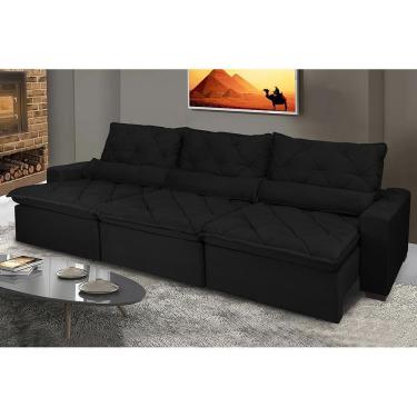 Imagem de Sofá Lisboa 3,52m Retrátil, Reclinável Com Molas No Assento E Almofadas Lombar Tecido Suede Preto