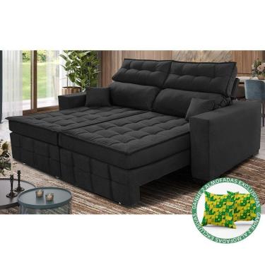 Imagem de Sofá Retrátil E Reclinável 1,80m Molas Ensacadas E Costura Tripla Cama Inbox Japão Velusoft Preto