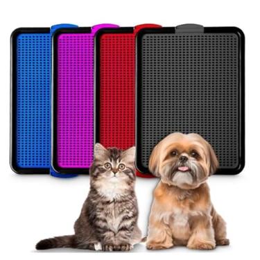Imagem de Tapete Sanitário para Cães e Gatos, Grade Removível Lavável, Plástico Injetado, 49x39x3 cm, Cor: Preto, Ideal para Pets Pequenos e Médios