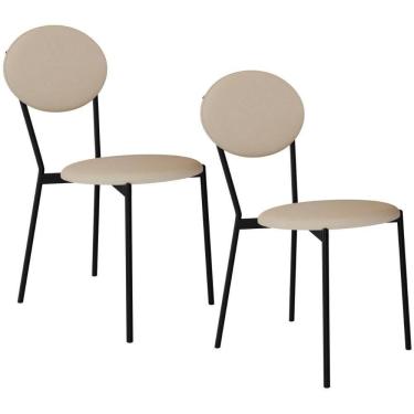 Imagem de Kit 02 Cadeiras Estofada Para Sala De Jantar Azuri Preto C01 Linho Areia - Lyam Decor