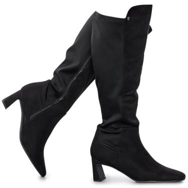 Imagem de RF ROOM OF FASHION Botas femininas plus size bico quadrado altura do joelho (largura larga na panturrilha), Preto Su/elástico (salto de 5,7 cm), 8 Wide