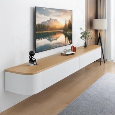 Imagem de FGNIXLN Suporte de TV flutuante, prateleira de TV montada na parede de 118 a 38 cm, console de mídia moderno de centro de entretenimento com armazenamento para quarto, sala de estar (branco/madeira