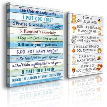 Imagem de 2 peças de arte de parede bíblica infantil Believe In The Lord Bíblia decoração de parede em tela cristã infantil impressão de pôster religioso pintura para quarto de oração quarto decoração de parede