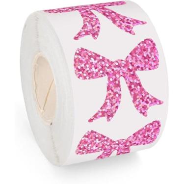 Imagem de Adesivos de laço rosa brilhante à prova d'água - 500 peças de laços a laser, ideais para álbuns, laptops, presentes, cartões, decoração de dia dos namorados