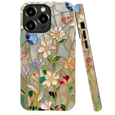 Imagem de Capa para iPhone 12 Pro Max, capa brilhante para meninas e mulheres, vitrais florais coloridos