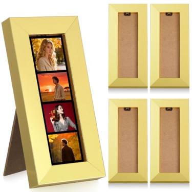 Imagem de Briwooody Pacote com 4 molduras para cabine fotográfica, 5 x 15 cm, com suporte de madeira para parede e mesa, suporte para fotos de filme com vidro transparente para chá de bebê de casamento (ouro)