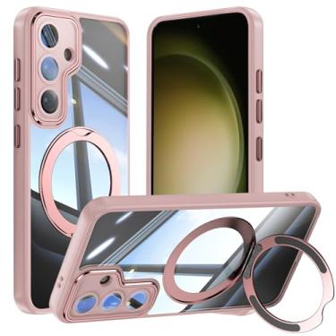 Imagem de Capa de telefone Vanki para Samsung Galaxy S23 compatível com magnético com suporte S23 capa magnética com suporte de anel de 360 graus para Samsung S23 capa transparente antiqueda (rosa)