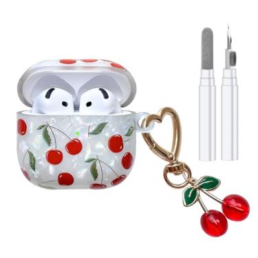 Imagem de Linda capa para AirPods 4, Cherry Pretty Aesthetic AirPod 4 capa para mulheres e meninas com chaveiro cereja