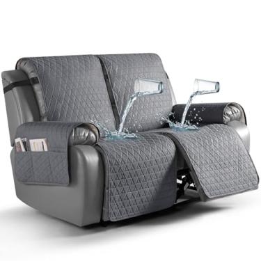 Imagem de TAOCOCO Capa reclinável 100% à prova d'água, antiderrapante, lavável, com alças elásticas nas pernas, protetor de móveis para cães (cinza carvão, 2 lugares)