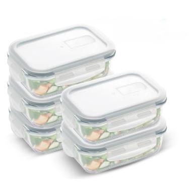 Imagem de Kit 10 Potes Herméticos de Vidro com Tampa Hermética 1040ml - 4 Travas, Marmita de Vidro para Armazenamento de Alimentos, Pote Hermetico com Tampa(KIT 5 PEÇAS 370ML)