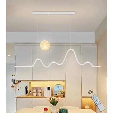 Imagem de Luminária pendente LED 70W, dimerizável, para mesa de jantar, moderna, 120cm, com design de lua, controle remoto, lustre, altura ajustável, luminária de teto decorativa para escritório (bran