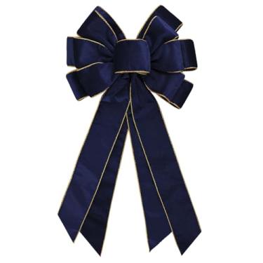 Imagem de anshome Grande laço de Natal para guirlanda de 51 x 28 cm vintage azul-marinho laço de enfeite de árvore de veludo azul para decoração de casamento, casa, uso ao ar livre, festa interna