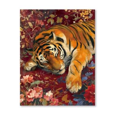 Imagem de RLTXBUK Kits de ponto cruz de tigre floral vintage, animais selvagens, flores maximalistas, kits de ponto cruz para iniciantes adultos e crianças, decoração e presentes de tigre, 29 x 40 cm