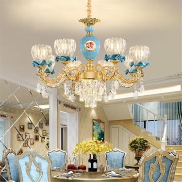 Imagem de Lustre de cristal de luxo europeu com LED, estilo americano, para sala de estar, restaurante, quarto, casa de campo, hotel, loja de roupas, salão de beleza, café (B 8 lâmpadas)