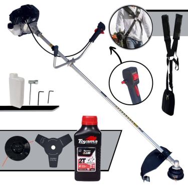 Imagem de Roçadeira Com Sistema Anti-Vibração Toyama RT43LB-25A À Gasolina 43cc 1,7HP Alta Rotação Completo Com Carretel de Nylon + Faca 3 Pontas + ÓLEO TOYAMA