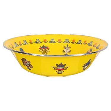 Imagem de GLETSF Pratos esmaltados, tigela de esmalte, tigela grande, tigela vintage, tigela esmaltada, para fazer massa, salada, sopa, tigela de servir, prato de jantar para comida, amarelo, 30 x 30 cm