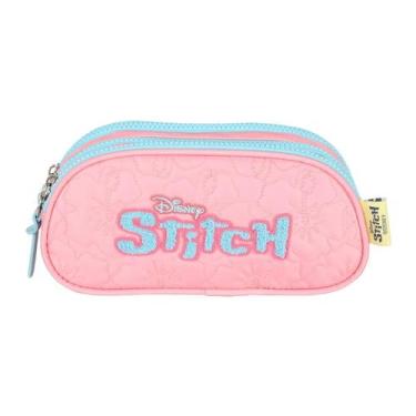 Imagem de Estojo Stitch Triplo Infantil Passeio Meninas Escolar Rosa - Stitch - 